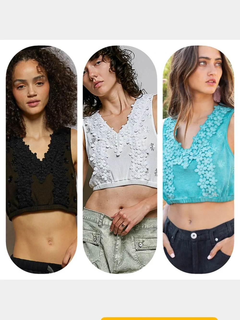 2/$35 🌺Clearance! Floral Appliqué V-Neck Cropped Tank Top - Picture 5 of 7